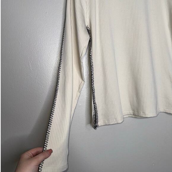 J. Crew NWT Premium Rib Turtleneck Whipstitch Trim Natural/Cream Black Size XL - Picture 5 of 7
